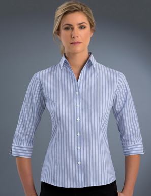 Picture of John Kevin Uniforms-322 Plum-Womens 3/4 Sleeve Fashion Stripe