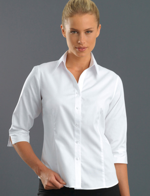 Picture of John Kevin Uniforms-300 White-Womens 3/4 Sleeve Pinpoint Oxford