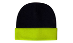 Picture of Headwear Stockist-3027-Acrylic Beanie Hi-Vis turn-up