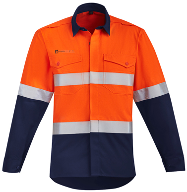 Picture of Syzmik Workwear-ZW140-Mens Orange Flame HRC 2 Hoop Taped Open Front Spliced Shirt