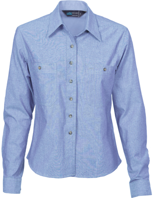 Picture of DNC Workwear-4106-Ladies Cotton Chambray Shirt - Long Sleeve