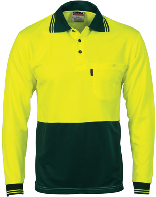 Picture of DNC Workwear-3813-HiVis Two Tone Cool Breathe Polo Shirt, Long Sleeve