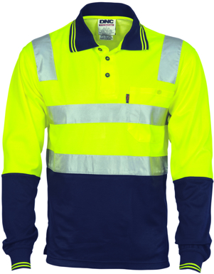 Picture of DNC Workwear-3818-Cotton Back HiVis Two Tone Polo Shirt with CSR Reflective Tape -Long Sleeve