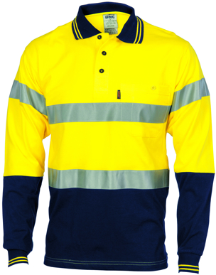 Picture of DNC Workwear-3916-Hivis Cool-Breeze Cotton Jersey Polo With CSR Reflective Tape - Long Sleeve