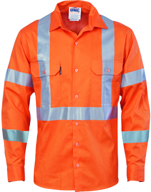 Picture of DNC Workwear Hi Vis Cool Breeze Shirt With Double Hoop On Arms & 'X' Back CSR Reflective Tape (3789)