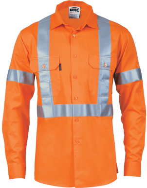 Picture of DNC Workwear-3989-HiVis Day/Night Cotton Shirt with Cross Back Generic Reflective Tape - long sleeve