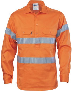 Picture of DNC Workwear-3945-HiVis Cool-Breeze Close Front Cotton Shirt with Generic Reflective Tape