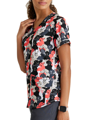 Ladies Dog Camo Print Scrub Top