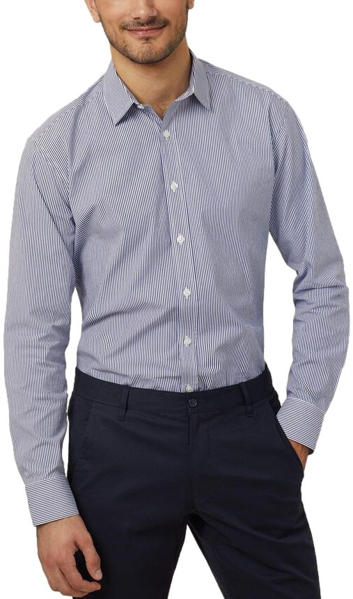 Picture of NNT Uniforms Avignon Stripe Long Sleeve Shirt - Navy/White Stripe (CATJD9-NWS)