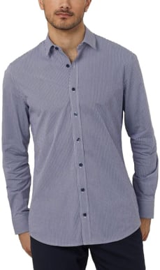 Picture of NNT Uniforms Avignon Gingham Check Long Sleeve Slim Shirt - Navy/White Check (CATJDF-NWC)