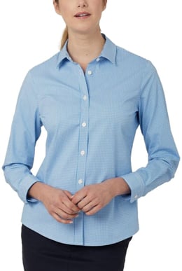 Picture of NNT Uniforms Avignon Gingham Check Long Sleeve Slim Shirt - Cyan/White (CATUKS-CYW)
