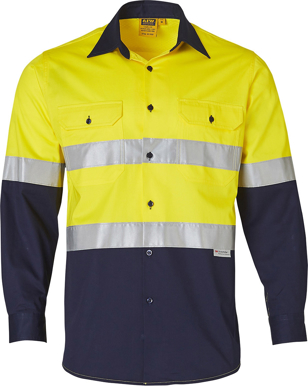 Picture of Australian Industrial Wear -SW60-Men's Taped Cotton Drill Long Sleeve Safety Shirt