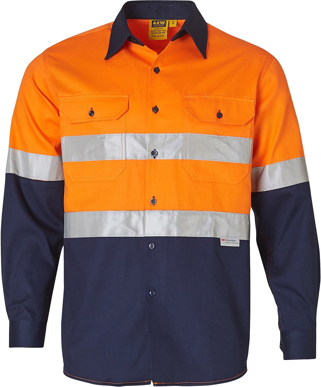 Picture of Australian Industrial Wear -SW68-Men's Hi-Vis Taped Cotton Drill Long Sleeve Safety Shirt