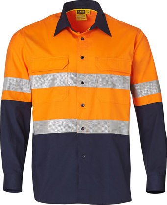 Picture of Australian Industrial Wear -SW69-Unisex Taped Hi-Vis Cotton Rip-Stop Long Sleeve Shirt