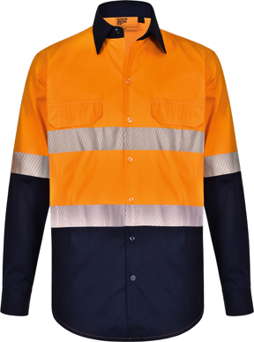 Picture of Australian Industrial Wear -SW83-Unisex Hi Vis Cool-Breeze Safety Long Sleeve Shirt (Segmented Tape)