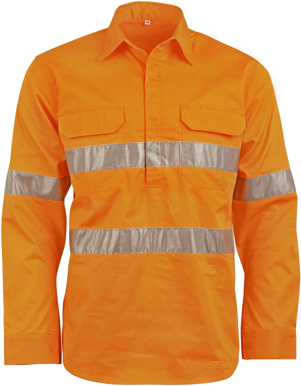 Picture of Australian Industrial Wear -SW87-Unisex Hi-Vis Cool Breeze Closed Front Long Sleeve Shirt With Perforated Tape