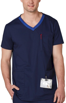 Picture of Winning Spirit Mens V-neck Contrast Trim Scrub Top (M7650)