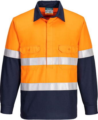 Picture of Prime Mover Workwear Two Tone Closed Front Vented Shirt (FR713)