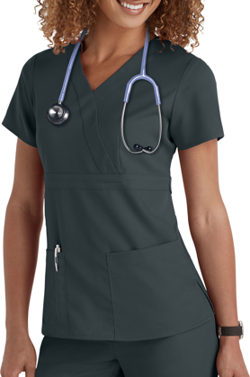 Picture of Grey's Anatomy Womens 3 Pocket Mock Wrap Top Steel Size XL (GR-4153)