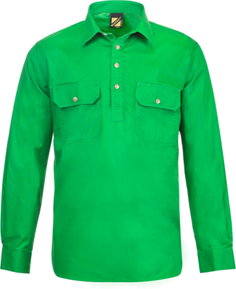 Picture of NCC Apparel Mens Lightweight Long Sleeve Half Placket Cotton Drill Shirt With Contrast Buttons (WS3029)