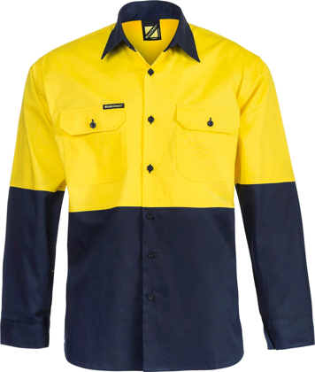 Picture of NCC Apparel Mens Lightweight Hi Vis Two Tone Long Sleeve Vented Cotton Drill Shirt (WS4247)