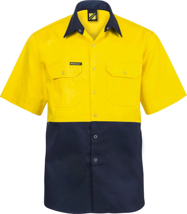 Picture of NCC Apparel Mens Hi Vis Short Sleeve Cotton Drill Industrial Laundry Shirt With Press Studs (WS3063)