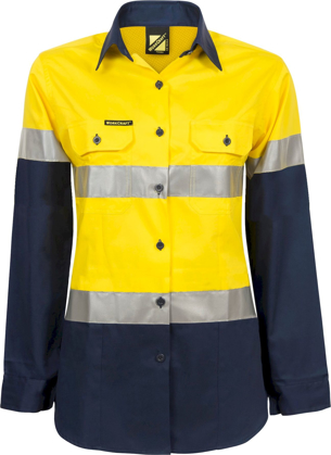 Picture of NCC Apparel Womens Lightweight Hi Vis Long Sleeve Vented Reflective Cotton Drill Shirt (WSL501)