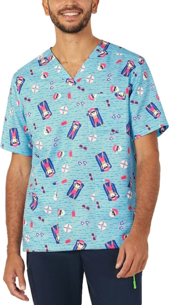 Picture of NNT Uniforms Unisex Aqua Santa Pool Party Scrub Printed Top - Aqua Santa Print (CATRGK-ASP)