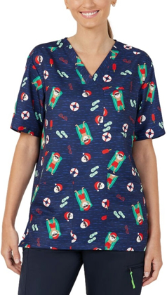 Picture of NNT Uniforms  Unisex Print Santa Pool Party Scrub Top (CATRGK-MSP)