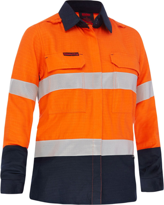 Picture of Bisley Workwear Womens Taped Hi Vis FR Ripstop Vented Shirt - 160 GSM (BL8338T)