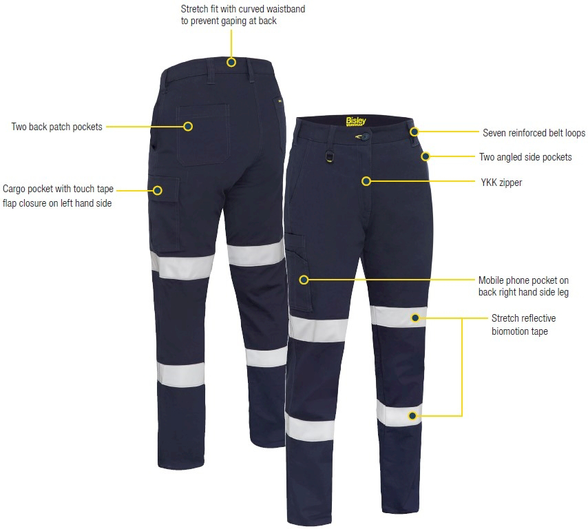 Bisley Workwear Women’s Taped Stretch Cotton Drill Cargo Pants