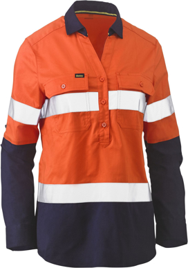 Picture of Bisley Workwear Womens Taped Hi Vis Stretch V-Neck Closed Front Shirt (BLC6064T)