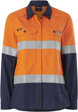 Picture of KingGee Womens Shieldtec Lenzing Flame Resistant Hi Vis Spliced Open Front Taped Shirt (K84002)