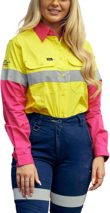 Picture of Bisley Workwear Womens Taped Hi Vis Cool Lightweight Drill Shirt (BL6696T)