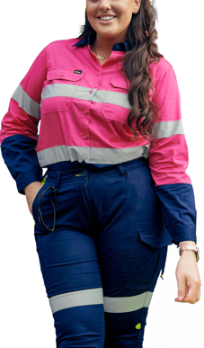 Picture of Bisley Workwear Womens Taped Hi Vis Cool Lightweight Drill Shirt (BL6896)