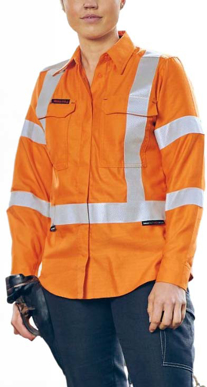 Picture of Bisley Workwear Womens X Taped Biomotion Hi Vis FR Ripstop Vented Shirt - 185 GSM (BL8439XT)