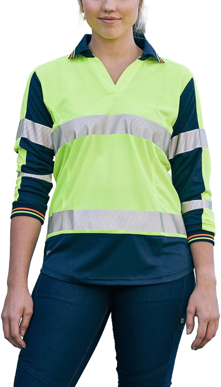 Picture of Bisley Workwear Womens Taped Two Tone Hi Vis V Neck Polo (BKL6225T)