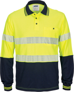 Picture of DNC Workwear Hi Vis Segment Taped Long Sleeve Polo - Polyester Cotton (3518)