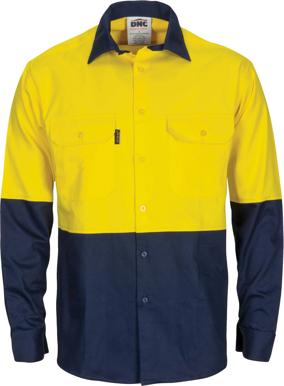 Picture of DNC Workwear Hi Vis Lightweight Cool Breeze Vertical Vented Cotton Shirt With Gusset Sleeves Shirt (3733)