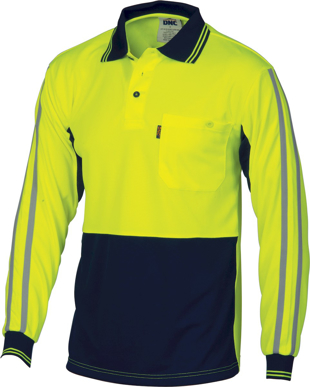Picture of DNC Workwear Hi Vis Cool Breathe Stripe Long Sleeve Polo (3756)