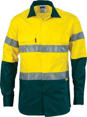 Picture of DNC Workwear Hi Vis Taped Cool Breeze Cotton Long Sleeve Shirt - 3M 8910 Reflective Tape (3886)