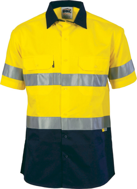 Picture of DNC Workwear Hi Vis Cool Breeze Cotton Short Sleeve Shirt - 3M 8906 Reflective Tape (3887)