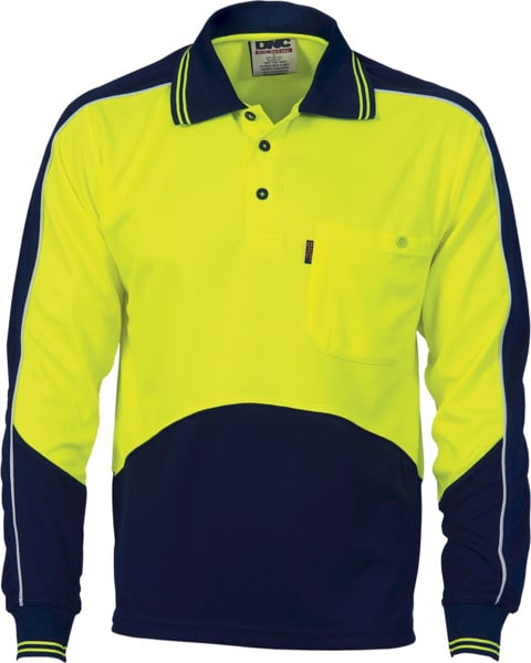 Picture of DNC Workwear Hi Vis Cool Breathe Panel Polo Long Sleeve Shirt (3892)