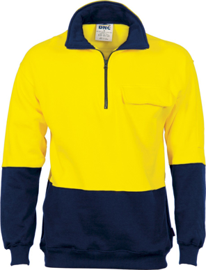 Picture of DNC Workwear Hi Vis 1/2 Zip Cotton Fleece Windcheater (3923)