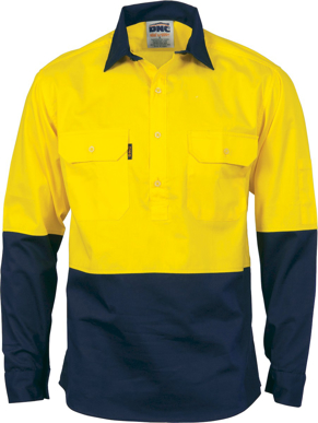 Picture of DNC Workwear Hi Vis Cool Breeze Closed Front Cotton Long Sleeve Shirt (3934)