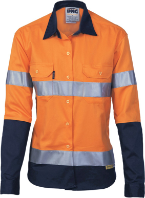 Picture of DNC Workwear Womens Taped Hi Vis Drill Shirt - 3M Reflective Tape (3936)