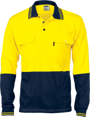 Picture of DNC Workwear Hi Vis Cool Breeze Cotton Jersey Long Sleeve Polo (3944)