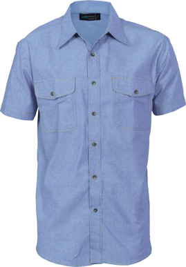 Picture of DNC Workwear Mens Twin Flap Pocket Cotton Chambray Short Sleeve Shirt (4103)