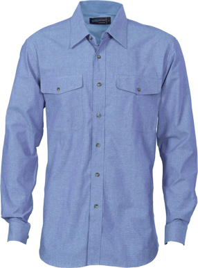 Picture of DNC Workwear Mens Twin Flap Pocket Cotton Chambray Long Sleeve Shirt (4104)