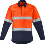 Picture of Syzmik Mens Orange Hoop Taped Flame Hi Vis Closed Front Shirt (ZW143)